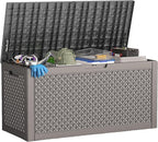 110 Gallon Outdoor Storage Box,Large Waterproof Resin Deck Box,Lockable Storage Container with Reinforced Support for Patio Cushions,Garden Tools,UV-Resistant(Grey,110Gallon)
