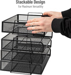 Mind Reader Stackable Paper Tray, Desktop Organizer, File Storage, Office, Metal Mesh, 4 Pcs., Black (Pack of 4)