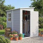 Devoko 5x4 FT Plastic Storage Shed with Floor, Waterproof Resin Outdoor Tool Shed with Lockable Door, Outside Garden Shed for Backyard Patio Lawn, Light Grey