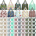 Paterr 50 Pack Reusable Foldable Grocery Bags 10 Patterns Bulk Shopping Totes Pocket Size Bags for Supermarket