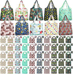 Paterr 50 Pack Reusable Foldable Grocery Bags 10 Patterns Bulk Shopping Totes Pocket Size Bags for Supermarket