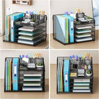 Lavatino Desk Organizer, 5-Tier Metal Mesh Paper Letter Tray with 2 File Holders & 7 Flexible Dividers for Office or Home Desk Organizers and Accessories, Keep Workspace Supplies Neat, Black