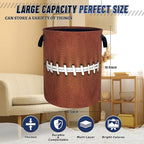 Funny Football Laundry Basket Oxford Cloth Ball Texture Laundry Hamper With Handle Foldable Portable Clothes Storage Basket Football Laundry Bag 18.9"x16.5" For Laundry Room/Bedroom/Bathrooms