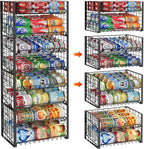 JKsmart 2-Tier Stackable Rack Organizer for Pantry, Adjustable Dispenser Holds Up to 120 Cans, Storage Holder for Various Ounces of Canned Drinks, Black, 4 Pack