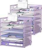 Daltack 6 Tier Paper Organizer for Desk, Paper Letter Tray Organizer for Desks, Mesh Desk File Organizers with Handle for Office, Home, School, Purple, 2 Pack