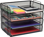 Mind Reader Stackable Paper Tray, Desktop Organizer, File Storage, Office, Metal Mesh, 4 Pcs., Black