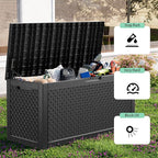 110 Gallon Outdoor Waterproof Resin Storage Deck Box Lockable Outside Bench UV Resistant Bin Patio Porch Furniture Pool Float Garden Tool Cushion Black