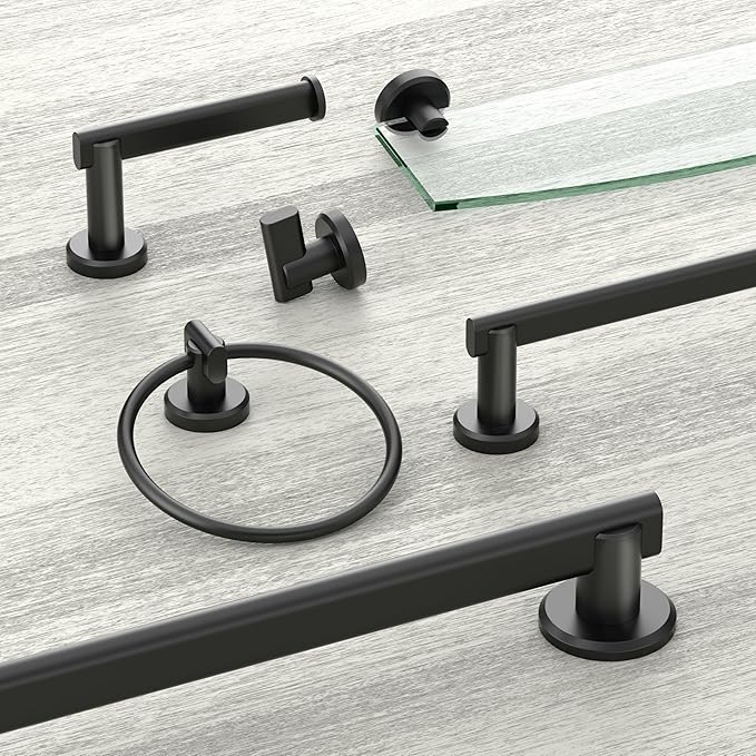 Gatco 5456MX Locke Glass Shelf, Matte Black/Wall Mounted 20.13" X 5.38" Tempered/Floating Rectangle Glass Shelf for Bathroom