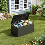 Garvee 100 gal Outdoor Storage Box, Lockable Plastic Deck Box with Lid, Waterproof & UV-Resistant Storage Bin for Patio Cushions, Garden Tools & Pool Accessories, Black