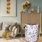Watercolor Floral Laundry Basket Foldable With Handles Tote Bag Oxford Cloth Cute Flowers Laundry Hamper Clothes Storage Bucket Toy Organizer 18.9" x 16.5" For Bathroom/Laundry/Bedroom