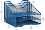 Mind Reader Metal Mesh Desktop File Organizer, 3-Tier Paper Tray with 5 Compartments, Office Mail Sorter, Turquoise