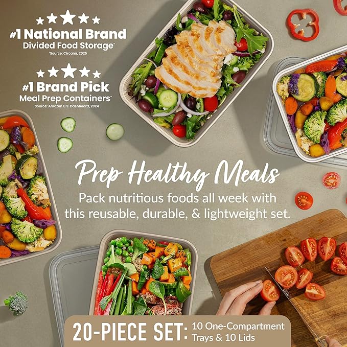 Bentgo Prep - 20-Piece 1-Compartment Reusable Meal Prep Containers with Lids, PFAS & BPA Free Materials, Durable, Microwave, Freezer, & Dishwasher Safe To Go Food Storage (Gold)