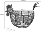 MyGift Egg Holder Countertop, Chicken Shaped Wire Egg Gathering Basket, Farmhouse Home Decor Display Storage Collecting Basket, Black