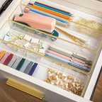 Martha Stewart Kerry Plastic Stackable Office Desk Drawer Organizers, 9" x 3", 8 Pack, with Gold Trim