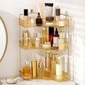 Corner Bathroom Counter Organizer Bathroom Countertop Shelf Makeup Organizer for Vanity Perfume Tray for Corner Storage (3 Tiers, Gold)