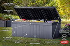 Keter Darwin 100 Gallon Resin Large Deck Box - Organization and Storage for Patio Furniture, Outdoor Cushions, Garden Tools and Pool Toys, Grey & Black