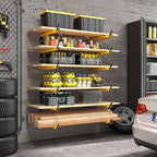GREENER Lumber Storage Rack Folding Wood Storage Racks Wall-Mounted Metal Racks for Storage with 3-Level Heavy Duty Garage Wood Organizer for Woodworking Shop Indoor & Outdoor Use, 4 pairs,Yellow