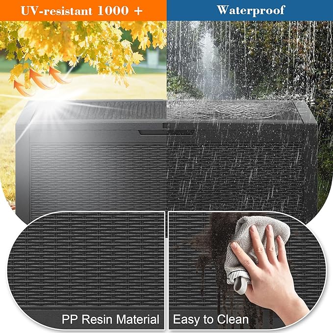 KAMABOKO 101 Gallon Waterproof Large Resin Deck Box, Lockable Large Outdoor Storage Boxes Indoor Outdoor Storage Container for Patio Cushions, Gardening Tools, Pool Supplies, Black