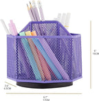 Annova Mesh Desk Organizer Rotate with 5 Compartments Spinning Tidy Candy/Pen Holder Office, Art Supply, Storage, Classroom, Home (Purple)