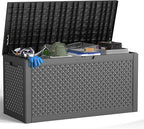 ROJIK Outdoor Storage Housing Deck Box - Waterproof Patio Furniture, Garden Tools, Cushions, Pool Accessories Storage Bench with Lockable Lid and Side Handles (Black,125 Gal)