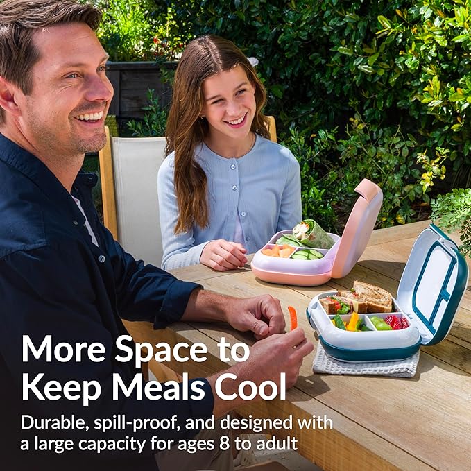 Bentgo Chill Max Leak-Proof XL Lunch Box - Included Ice Pack Keeps Food Cold; 5-Cup Capacity for Adults & Ages 8+, 3 or 4 Compartment Bento Box, BPA-Free, Dishwasher Safe (Lavender & Peach Blossom)