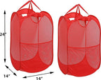 Simple Houseware Mesh Pop-Up Laundry Hamper Basket with Side Pocket, Red - 2 Pack