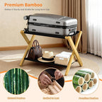 Heybly Luggage Rack, Folding Suitcase Stand with Storage Shelf, Heavy-Duty Luggage Holder for Guest Room Bedroom Hotel, Holds up to 165 lb, Natural, HLR010N1
