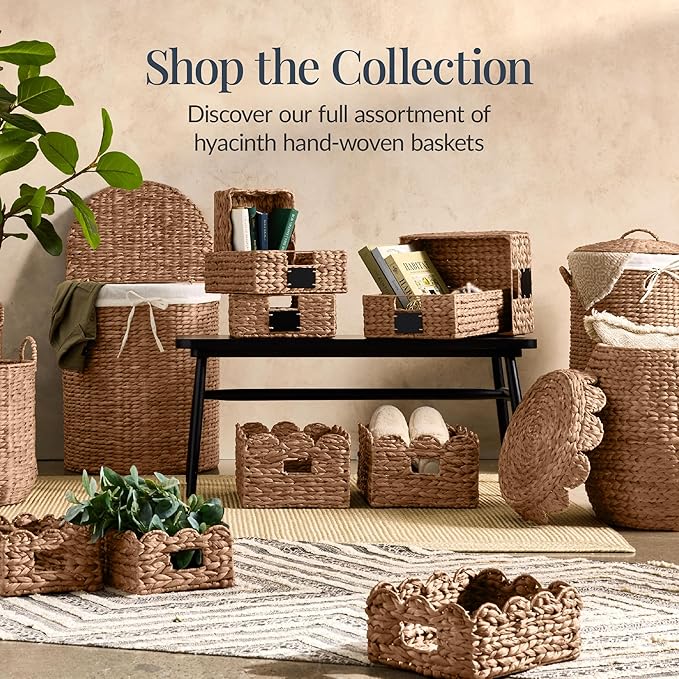Best Choice Products Half Moon Laundry Hamper w/Lid, Woven Half Round Laundry Basket, w/Removable Liner & Bult-in Handles for Bathroom, Bedroom & Laundry Room - Chestnut