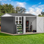 DWVO 10x10ft Large Tool Storage Shed with Window, Lockable Doors, and Sloped Roof, Oversized Steel Outdoor Storage Shed for Garden, Patio, Garage, Backyard, Lawn(Gray + White)