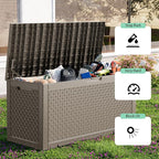 110 Gallon Outdoor Waterproof Resin Storage Deck Box Lockable Outside Bench UV Resistant Bin Patio Porch Furniture Pool Float Garden Tool Cushion Grey