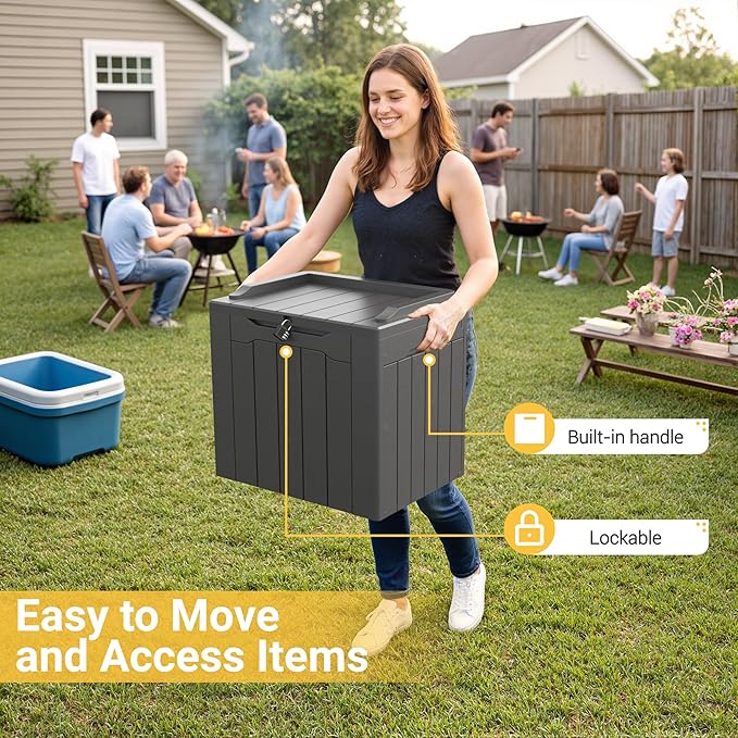 Greesum Outdoor Storage Box 31 Gallon Storage Box with Lid for Patio Furniture, Garden Tools, Pool Supplies, Waterproof and UV Resistant, Lockable, Dark Grey