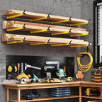 GREENER Lumber Storage Rack Folding Wood Storage Racks Wall-Mounted Metal Racks for Storage with 3-Level Heavy Duty Garage Wood Organizer for Woodworking Shop Indoor & Outdoor Use, 2 pairs,Yellow
