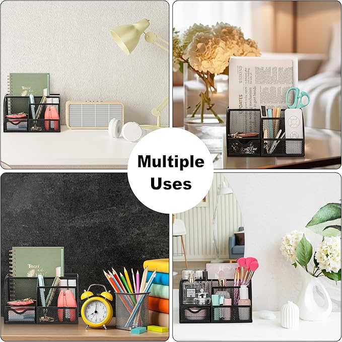 Exerz Desk Organizer Black Office Desk Accessories Supplies Office Storage Desktop Pencil Pen Holder with Drawer Home Workspace
