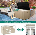 YITAHOME XXL 230 Gallon Large Deck Box,Outdoor Storage for Patio Furniture Cushions,Garden Tools and Pool Equipment with Flexible Divider,Waterproof,Lockable (Black&Brown)