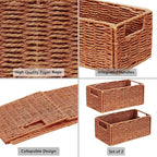 Vagusicc Wicker Storage Basket, Set of 2 Hand-Woven Paper Rope Wicker Basket, Small Storage Baskets for Organizing Toilet Paper, Foldable Small Cube Organizer Bins for Shelves (Orange)