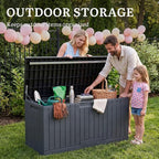YITAHOME Outdoor Storage Box, 120 Gallon Waterproof Deck Box for Garden Tools, Patio Cushions, and Pool Accessories, Lockable, Easy Assembly, Versatile Bench or Table (Dark Gray)