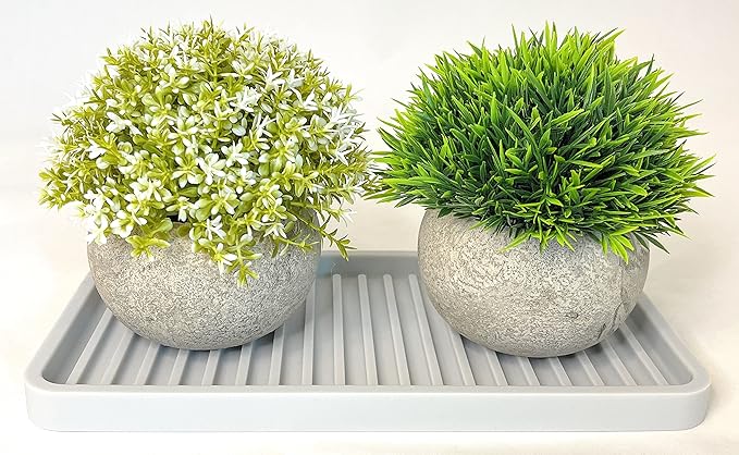 Happitasa Silicone Kitchen Sink Organizer Tray, Sponge Holder and Countertop Protector | Bathroom and Kitchen Soap Dish and Dispenser Tray (Light Grey, 10"x5.25", 10.4 Ounces)