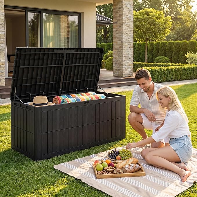 UDPATIO 220 Gallon Deck Box, Outdoor Storage Box Lockable Waterproof Indoor Outdoor Storage Container for Patio Cushions, Garden Tools, Package Delivery Boxes for outside