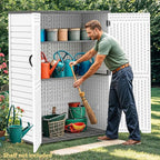 DWVO 59 Cu. Ft. Vertical Storage Shed, Weatherproof Outdoor Tall Cabinet with Double-Wall Panels and Floor, Lockable Resin Shed for Garden, Garage, Patio, Light Gray (Shelves Not Included)