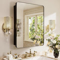 Medicine Cabinet with Mirror 16x24 Inch, Aluminum Bathroom Cabinet Recessed or Surface Mount, Black Frame with Six Adjustable Glass Shelves, Soft Close Hinge