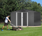 DWVO 10x8FT Outdoor Storage Shed, Spacious Metal Tool Shed with Lockable Doors & Ventilation for Patio, Lawn, and Backyard, Ideal for Storing Garden Equipment, Lawnmowers, and Bicycles, Dark Gray