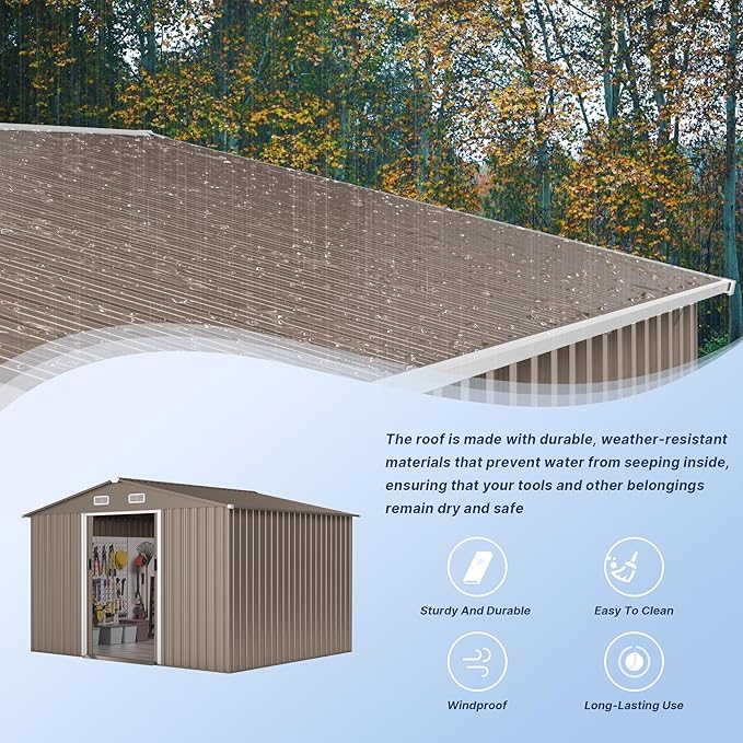 Kullavik 10FT x 8FT Outdoor Storage Shed with Window and Lockable Doors,Waterproof Metal Garden Tool Shed,Galvanized Steel shed for Backyard,Garden,Patio
