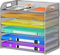 6 Tier Paper Organizer, Silver Letter Tray with Handle, Mesh Desk Organizer, Metal File Organizer, Office Desk Accessories for Home, Office, Classroom, School