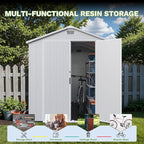 Greesum 6x8FT Plastic Outdoor Storage Shed with Floor, Resin Sheds with Lockable Double Door, Tool Sheds with Window and Vents, for Garden, Patio, Backyard, Light Gray