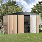 AECOJOY 8' x 10' Outdoor Storage Metal Shed, Steel Yard Garden Sheds & Outdoor Storage Clearance with Design of Lockable Doors, Utility and Tool Storage for Garden, Backyard, Patio, Outside use