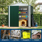 Outdoor Storage Shed, Weather Resistant Garden Shed with Gable Roof & Grid Window, Multi-Use Shed for Bikes, Lawn Mowers, Patio Supplies & Pet Shelter (Green, 6×4FT)