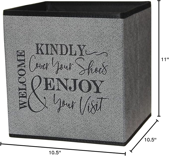 Shoe Cover Box - Welcome Guests to Please Cover Shoes. Indoor Foldable Storage Bin to Fill w/your Favorite Booties. For Homeowner, Real Estate Agent, Realtor Open House Supplies | 1 Grey & Black