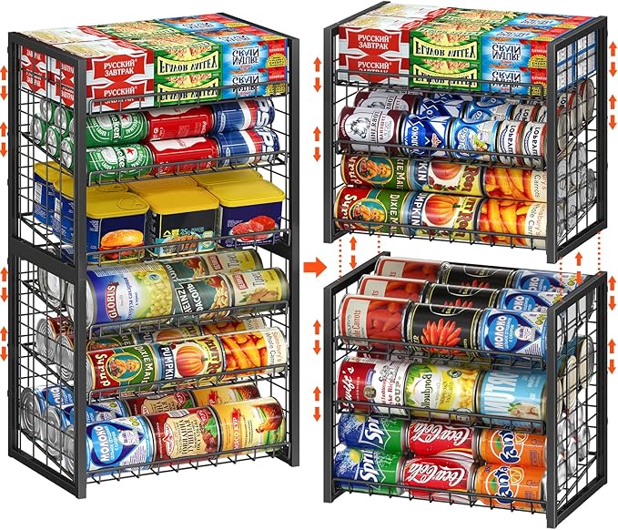 X-cosrack 6 Tier Sturdy Stackable Can Organizer for Pantry, Adjustable Pantry Organizer and Storage for Canned Food Can Goods, Kitchen Can Dispenser Storage Holder for Soda Drinks Snacks