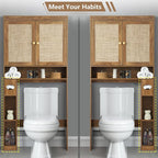 KIGOTY Over The Toilet Storage Cabinet, Bathroom Storage Organizer with 2 Doors, Toilet Rack with Adjustable Shelf,Freestanding Space-Saving Storage Rack for Toilet, Laundry Room,Brown