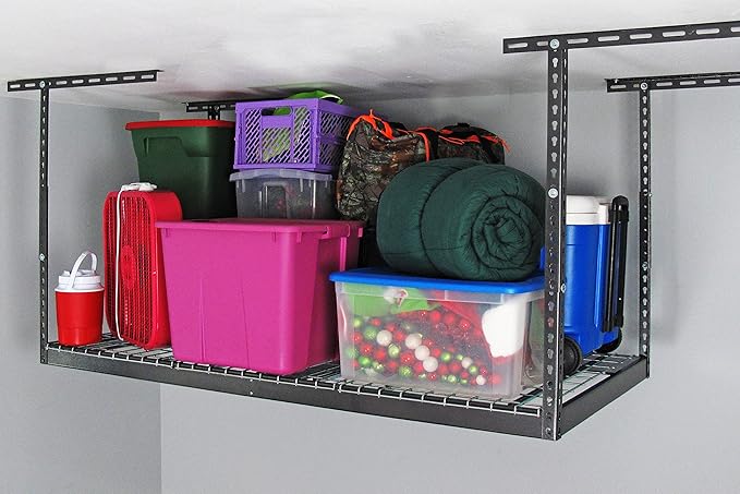 MonsterRax Overhead Garage Storage Rack - Heavy Duty Storage with 400 lb Capacity, Easy Adjustable Ceiling Mount Shelves (3x6 Hammertone, 12"-45")